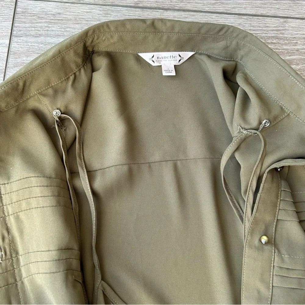 Nanette Lepore Military Green Button Down Midi Shirtdress with Slips - Picture 13 of 16